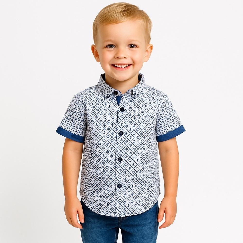 Mick Mack LTD. Boy’s Size 4 Anchor Nautical Short Sleeve Collared Shirt